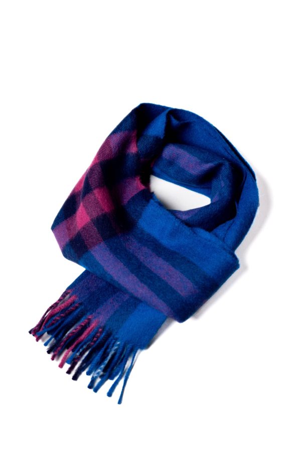 Baby Alpaca Scarf: Twilight Blossom - Luxuriously Soft Scarf in Blue, Darker Blue, Pink, and Purple Hues.