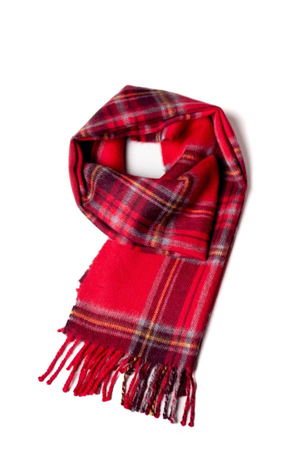 Red and Black Lumberjack Pattern Baby Alpaca Wool Scarf - Winter Woods Collection for Women