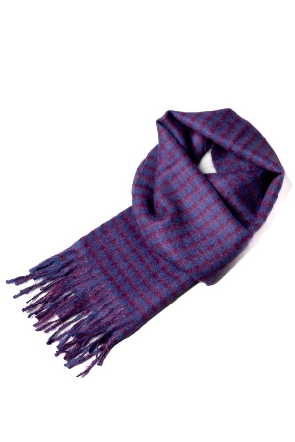 Baby Alpaca Scarf: Plum Mosaic - Luxuriously Soft Scarf in Multifaceted Purple Hues with Square Pattern.