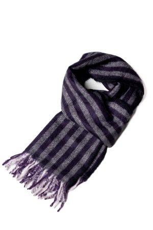 Baby Alpaca Scarf: Amethyst Haze - Luxuriously Soft Scarf with Amethyst Purple and Greyish-Purple Stripes.