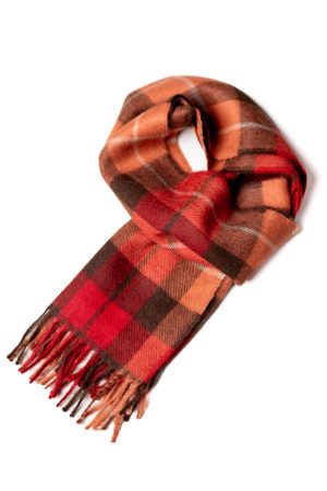 Baby Alpaca Scarf: Autumn Elegance - Luxuriously Soft Alpaca Wool Scarf in Warm Tones of Red, Orange, and Brown.