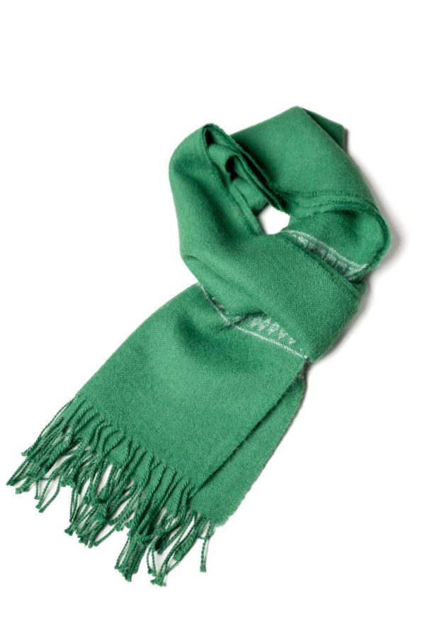 Baby Alpaca Scarf: Greenpaca - Vibrant Green Scarf with White Alpaca Motif.