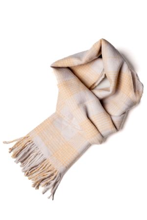 Baby Alpaca Scarf: Crème Brûlée - A Luxurious Blend of Light Beige and Light Orange Stripes.