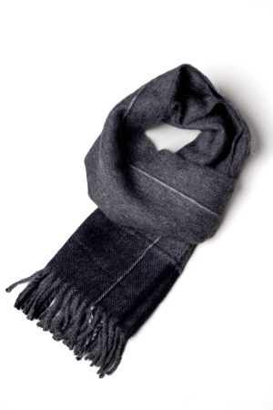 Baby Alpaca Scarf: Slate Harmony - A Blend of Gray Shades with a White Stripe.